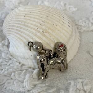 MALTESE Puppy W/Red Ribbon Pendant Charm Silver Keepsake Memorabilia Collectible